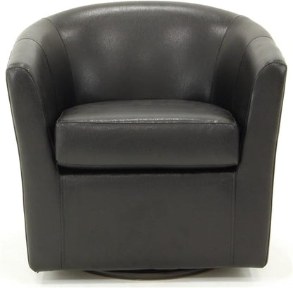 Pemberly Row Traditional 19" H Faux Leather Swivel Club Chair in Black
