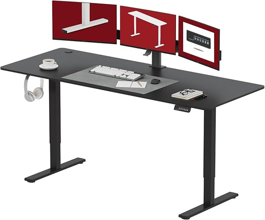 SANODESK Electric Standing Desk 79x32 Inch Height Adjustable Stand Up Desk Home Office Computer Workstation Sit Stand Home Office Desk with Splice Board (Black Frame + Black Top)