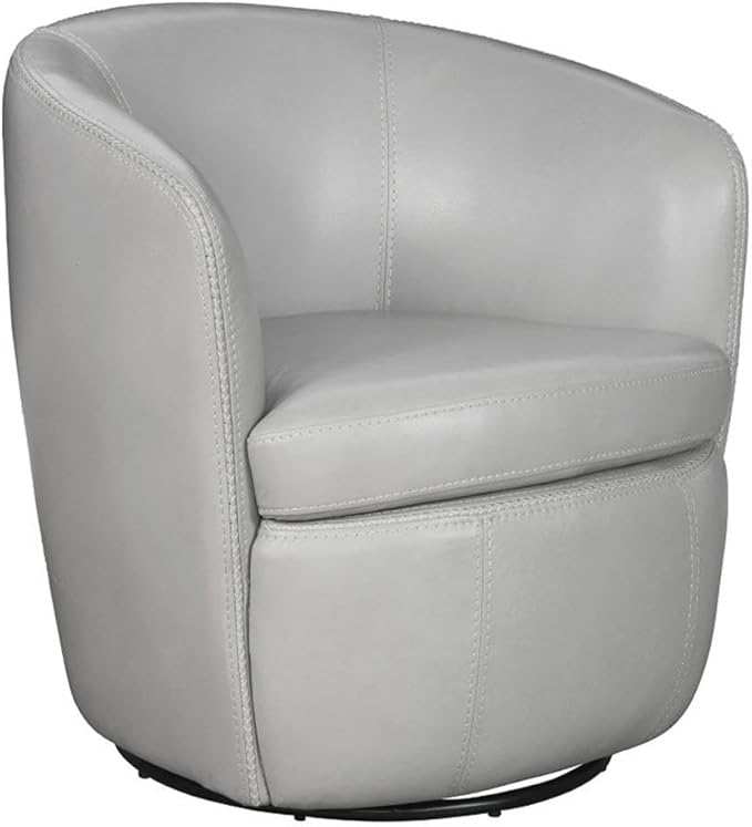 Pemberly Row Traditional All Italian Leather Gray Swivel Club Chair