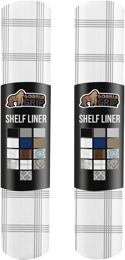 GORILLA GRIP Slip Resistant Drawer and Shelf Liner 2 Pack, Non Adhesive Water Resistant, Easy Trim, Smooth Surface Liners for Kitchen Cabinet Shelves Drawers Pantry, 17.5 IN x 20 FT, Stripe Gray White