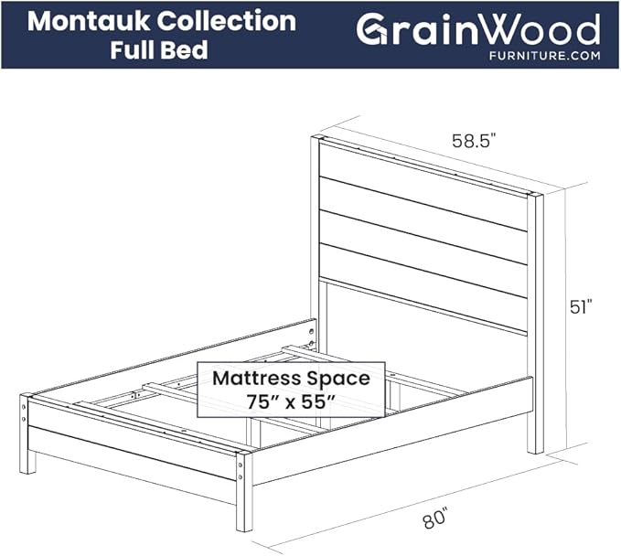 Grain Wood Furniture Montauk Solid Wood Bed, Full Size, Rustic Walnut