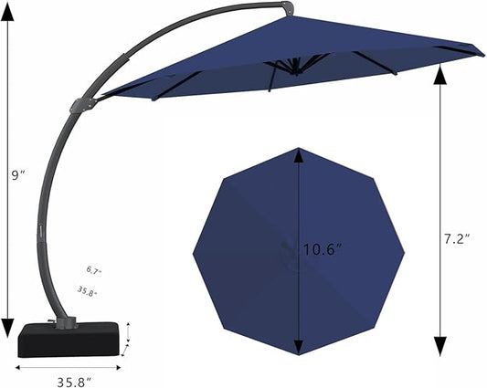 7 Piece Patio Dining Set with 11ft Patio Umbrella (Navy), 7 Navy Outdoor HDPE Dining Set with 6 Chairs + 1 Large Table with 2" Umbrella Hole, for Market, Pool, Garden, Backyard, Deck