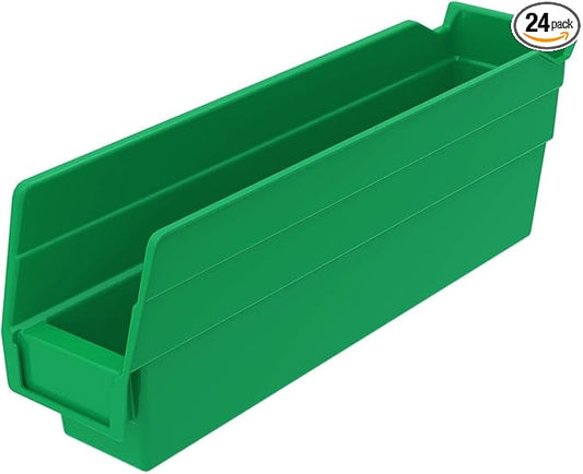 Akro-Mils 30110 Plastic Shelf Bins, Heavy Duty Storage Bins for Garage, Closet, and Drawer Organization, 12-Inch x 3-Inch x 4-Inch, Green, 24-Pack