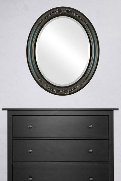OVALCREST Oval Beveled Wall Mirror for Home Decor - Florence Style - Royal Blue - 34" x 28"