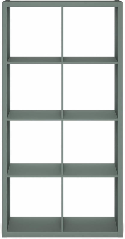 Furinno Cubicle Book Shelf, 8-Cube Thick Frame Bookshelf, Horizontally & Vertically Reversible Bookcase with Open Back, 14.6" x 30" x 57.9", for Living Room, Bedroom, Home Office, Sage Green