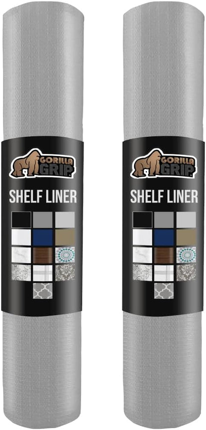 GORILLA GRIP Slip Resistant Drawer and Shelf Liner 2 Pack, Non Adhesive Water Resistant, Easy Clean and Trim, Smooth Surface Liners for Kitchen Cabinet Shelves Drawers Pantry 17.5IN x 20FT, Light Gray