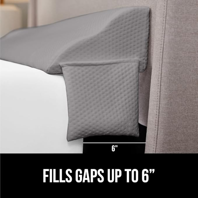 GORILLA GRIP Patent Pending Queen Bed Wedge Pillow Headboard Gap Filler, US Designed, Comfortable Supportive High Density Foam Pillows, Stay in Place Gripping Dots, Wedges Between Mattress, Soft Gray