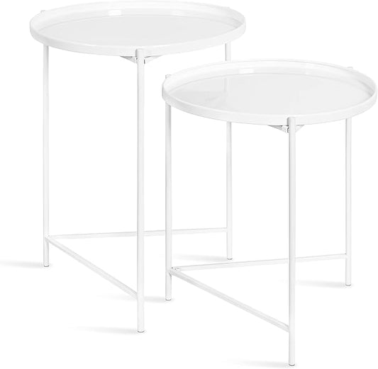Kate and Laurel Ulani Modern Nesting Side Table, Set of 2, White, Sophisticated Glam End Tables for Storage and Display