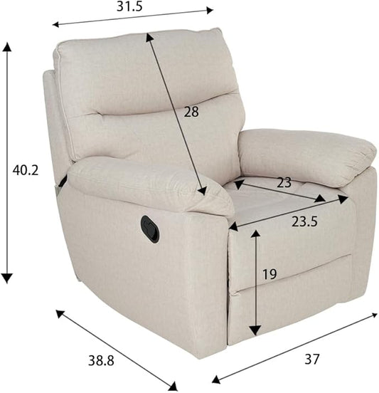 Reclining Sofa Rocking Recliner Chair Manual Adjustable 360 Swivel with Ergonomics Overstuffed Lumbar Arm Support Natural Fabric Surface Made for Living Room, Bedroom, Nursery, Milk White