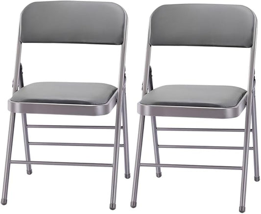 Amazing for less Pack of 2 (Fabric/Vinyl) Steel Frame Metal Foam Padded Folding Chairs (Black, Gray, White) (2-Pack - Vinyl Gray)