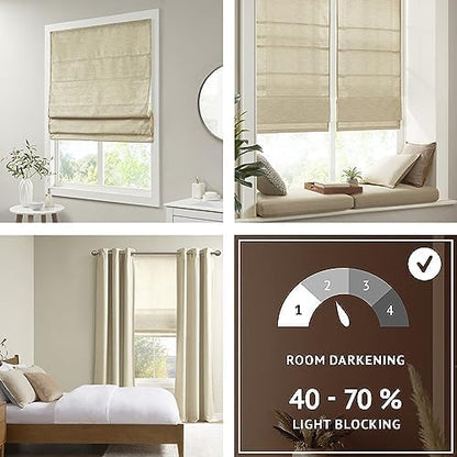 Madison Park Cordless Roman Shades Faux Silk Shade with Sheen 1-Panel Privacy, Room Darkening, Energy Efficient, Thermal Insulated Window Blind for Bedroom, Living Room Décor, 27"W x 64"H Como, Taupe