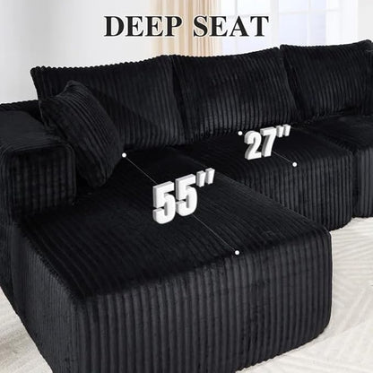 102" Modular Sectional Sofa, L-Shape Cloud Sectional Couch with Deep Seat, 3 Seat Memory Foam Comfy Boneless Couches for Living Room Bedroom, No Assembly Required, Black