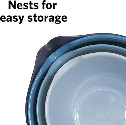 Glad Mixing Bowls with Pour Spout, Set of 4 - Nesting Plastic Bowls (1.2qt, 1.9qt, 2.8qt, and 3qt with Handle) - Non Slip Base, Dishwasher Safe Kitchen Cooking and Baking Supplies, Blue