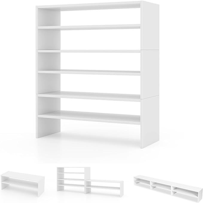 COSTWAY 6-Tier Shoe Rack, Extra Wide Shoe Shelf Organizer with Stackable Design, 31" Freestanding Storage Shoe Stand for Small Space Entryway Hallway Closet (White)