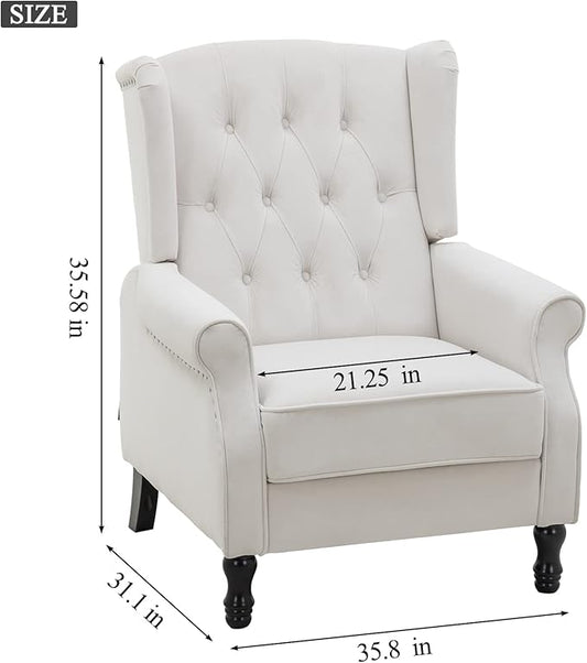 Artechworks Winged Velvet Modern Accent Chair Tufted Arm Club Chair Linen Single Sofa with Wooden Legs Comfy Upholstered for Reading Living Room Bedroom Office, Beige