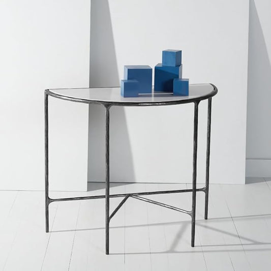 SAFAVIEH Couture Collection Jessa Black/White Forged Metal Half Moon Semi Circle Console Table (Fully Assembled)