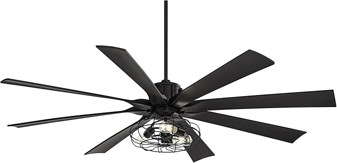 Possini Euro Design 70" Defender Modern Industrial Indoor Ceiling Fan with LED Light Remote Control Matte Black Metal Cage for Living Kitchen House Bedroom Family Dining Home Office Kids Room