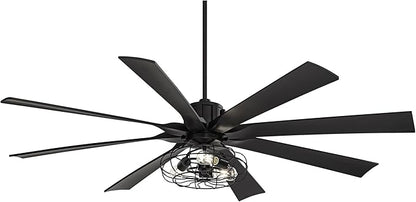 Possini Euro Design 70" Defender Modern Industrial Indoor Ceiling Fan with LED Light Remote Control Matte Black Metal Cage for Living Kitchen House Bedroom Family Dining Home Office Kids Room