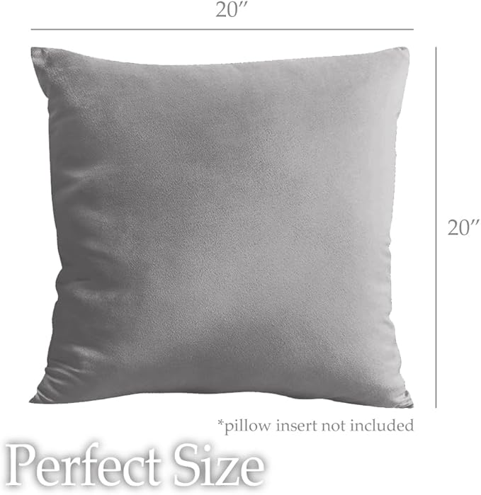 lalaLOOM Velvet Throw Pillow Covers, Set of 2, 20x20 Decorative Square Pillows Home Decor, Soft Accent Cases, Silky Machine Washable Pillowcases for Sofa, Couch, Bedroom, Living Room, Dark Gray