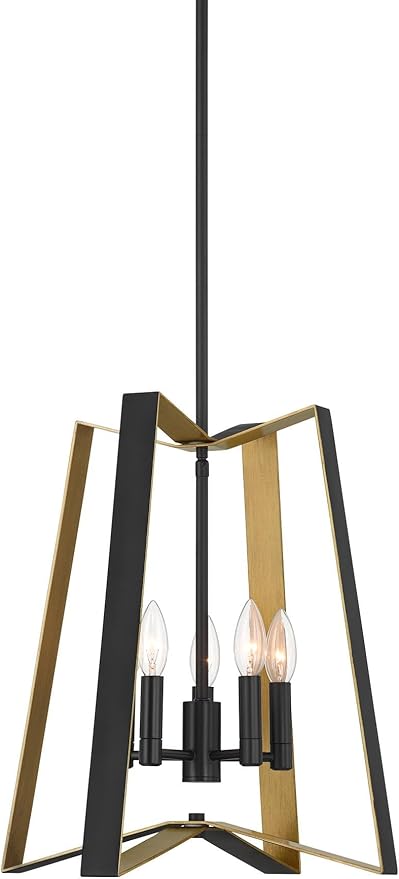 Possini Euro Design Clara 16" Modern Pendant Chandelier Ceiling Light Fixture Dining Room Over Table Kitchen Island Foyer Hanging 4-Light Black Gold Finish Hallway Entryway Living Room Indoor Office