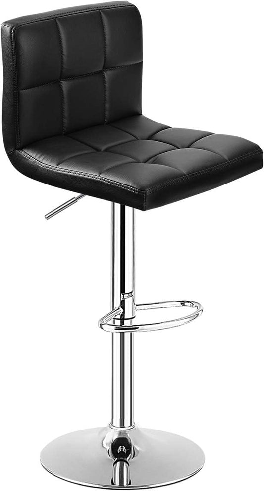 COSTWAY Bar Stool, Modern Swivel Adjustable Height PU Leather Barstools with Back, Square Armless Counter Height Bar Chair for Kitchen Island Dining Living Bistro Pub Counter, Black