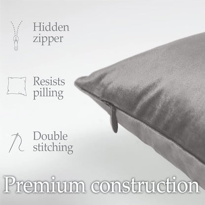 lalaLOOM Velvet Throw Pillow Covers, Set of 2, 18x18 Decorative Square Pillows Home Decor, Soft Accent Cases, Silky Machine Washable Pillowcases for Sofa, Couch, Bedroom, Living Room, Dark Gray