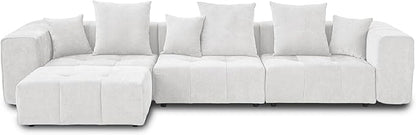 JACH 144.1 Inch L-Shaped Modular Sofas, Modern 3-Seater Couch with Chaise Ottoman, Mid Century Modern Sectional Couches, Cozy Sleeper Sofa for Apartment/Living Room (Linen Fabric, White)