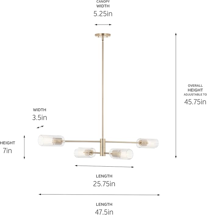 KICHLER Velestino 47.50" 4 Light Linear Chandelier in Champagne Bronze, for Dining Room, Living Room, (7" x 47.50") 5268CPZ