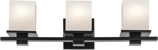 KICHLER Tully 24" 3-Light Vanity Light with Satin Etched Cased Opal Glass in Black for Over a Vanity, Soft Modern Style, (24" x 6.5" x 7"), 45151BK