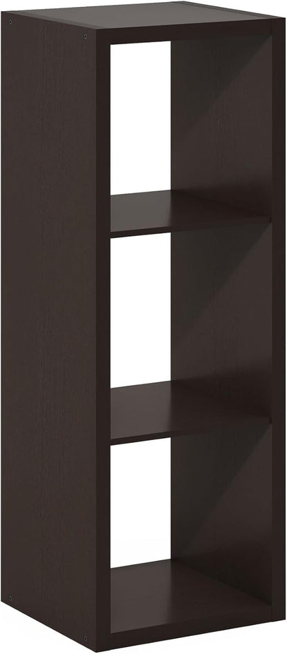 Furinno Cubicle Book Shelf, 3-Cube Thick Frame Bookshelf, Horizontally & Vertically Reversible Bookcase with Open Back, 14.6 x 15.9 x 44, for Living Room, Bedroom, Home Office, Black Dark Oak