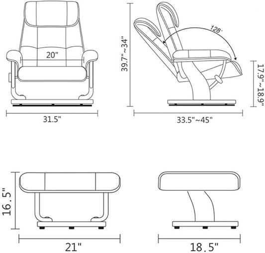Pemberly Row Stressless Recliner with Ottoman in White Leather, Swivel Recliner Ottoman for Modern Living Room Comfort