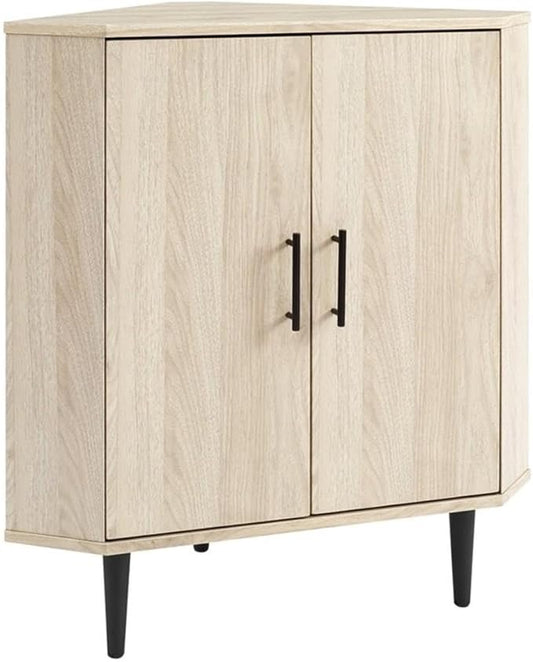 Walker Edison Saxon Mid-Century Modern 2-Door Corner Accent Cabinet 30 Inch Birch