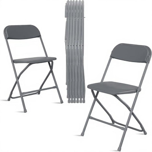6 Pack Grey Heavy Duty Plastic Foldable Chair, Stackable Chairs with Reinfoced Steel Frame for Indoor and Outdoor, Wedding, Party, Restaurant, Meeting Room, Patio