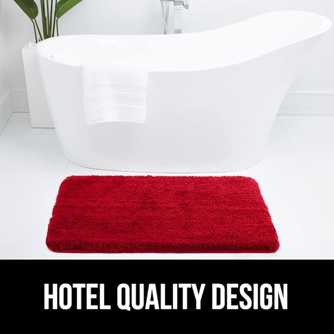 GORILLA GRIP Bathroom Rugs, Ultra Soft Absorbent Mat, Thick Plush Bath Rug, Machine Washable, Microfiber Quick Dry, Mats for Shower, Bathtub and Floor, Home Decor Accessories, 24x17, Red