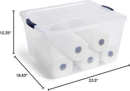 Rubbermaid Cleverstore 74 Quart Latching Plastic Storage Tote Container Box Bin with Lid for Home or Office Organization, Clear (8 Pack)