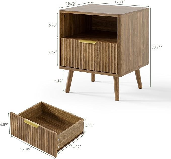 LYNSOM Fluted Dresser and Nightstand Sets 2 Piece, 1-Drawer Nightstands and 7-Drawers Dresser, Wood Bedroom Furniture Set for Home, Bedroom, Hallway, Natural Oak
