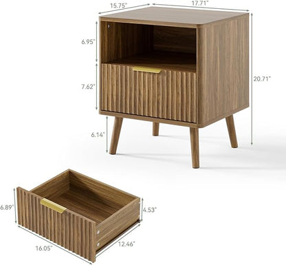 LYNSOM Fluted Dresser and Nightstand Sets 2 Piece, 1-Drawer Nightstands and 7-Drawers Dresser, Wood Bedroom Furniture Set for Home, Bedroom, Hallway, Natural Oak