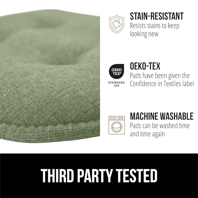 GORILLA GRIP Slip Resistant Tufted Chair Cushions, No Ties Required, Memory Foam Pads for Dining Room Kitchen Table, Office, Rocking Chairs, Plush Seat Cushion Pad, Home Decor, Set of 4, 16x17, Sage