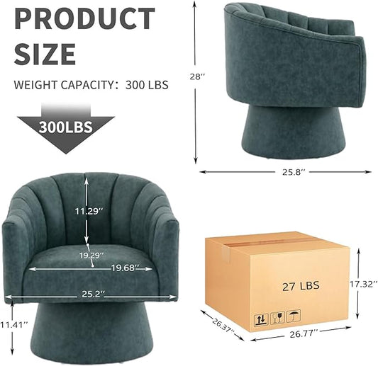 Swivel Accent Chair Set of 2,Faux Leather 360°Swivel Barrel Chair Upholstered Modern Living Room Chair, Overstuffed Reading Armchair for Bedroom,Vanity,Office-Navy