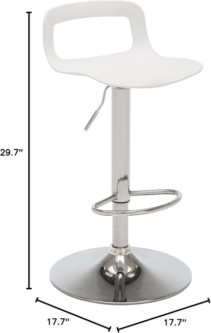 NOBPEINT NOB Contemporary Chrome Air Lift Adjustable Swivel Bar Stool (White, Set of 2)