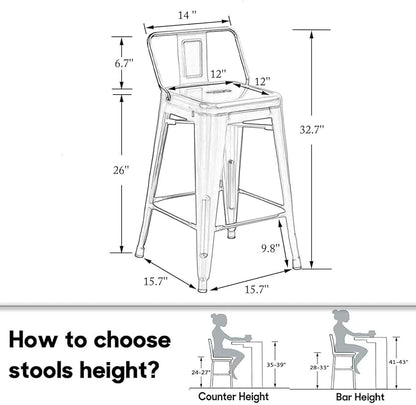 HAOBO Home Modern Industrial Metal Stool [Set of 4] for Indoor/Outdoor Dining Chair (26", Low Back White)
