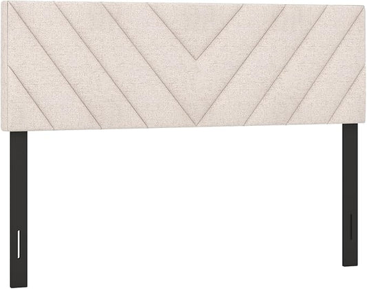 KOMFOTT Linen Fabric Upholstered Headboard for Full/Queen Size Bed, Rectangular Headboard with Solid Wood Legs & Adjustable Width, Padded Full/Queen Bed Headboard, Easy Assembly, Beige