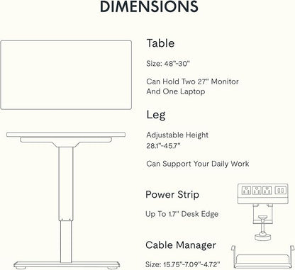 FLEXISPOT EN2 Whole-Piece Standing Desk with Clamp Power Strip, 48 x 30 Electric Stand Up Height Adjustable Desk with Cable Management (Black Frame + 48" Gray Wood Grain Desktop, 2 Packages)