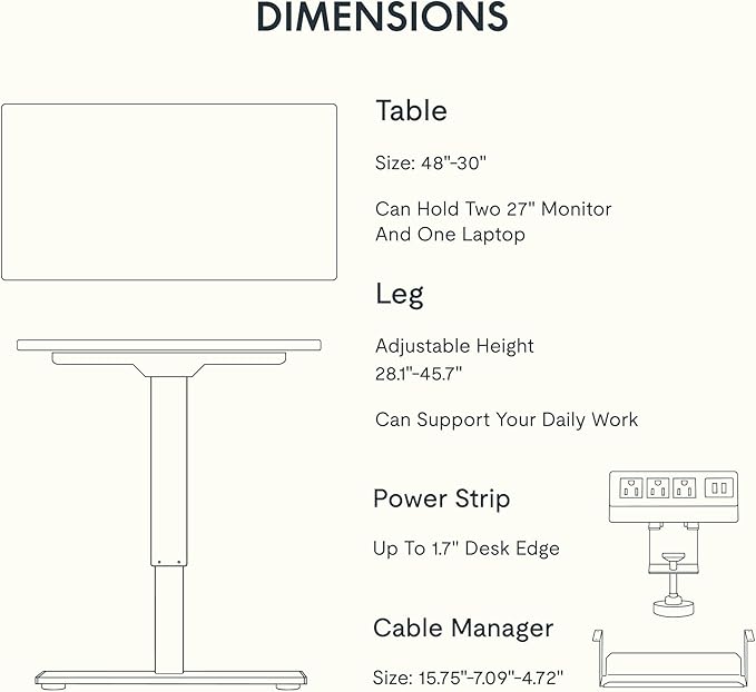 FLEXISPOT EN2 Whole-Piece Standing Desk with Clamp Power Strip, 48 x 30 Electric Stand Up Height Adjustable Desk with Cable Management (White Frame + 48" Mahogany Top, 2 Packages)