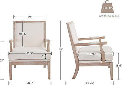 chairus Farmhouse Linen Accent Chair Set of 2, Upholstered Reading Chair with Solid Wood Frame Lounge Arm Chair with High Back for Living Room, Reception Room, Waiting Room, Beige