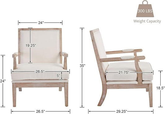 chairus Farmhouse Linen Accent Chair Set of 2, Upholstered Reading Chair with Solid Wood Frame Lounge Arm Chair with High Back for Living Room, Reception Room, Waiting Room, Beige