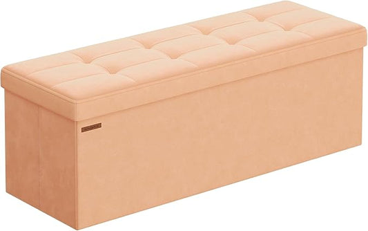 SONGMICS Mazie Collection - Storage Ottoman Bench, Foldable Foot Rest, 15 x 43 x 15 Inches, End of Bed Bench, Storage Chest, Load 660 lb, Living Room, Bedroom, Entryway, Apricot ULSF277O01