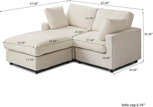 WJShome Sectional Couches for Living Room, 67 Inch Loveseat Sofa with Ottoman, Modern Chenille Fabric & Double Layer Cushions, Modular Couch for Apartment/Bedroom，Beige