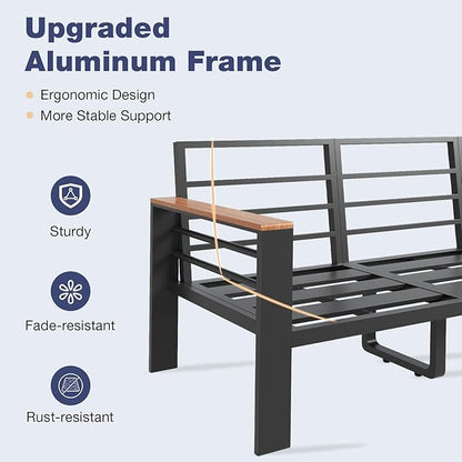 Aoxun Aluminum Patio Furniture Set 3 Seats, Oversized Outdoor Sectional with Washable Thick Cushions, Coffee Table and Waterproof Cover, Patio Conversation Sets for Porch, Balcony, Deck