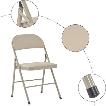 4 Pack Light Brown Folding Chairs with Padded Seats, Portable Foldable Chairs for Indoor and Outdoor, Commercial Seat with Metal Frame for Events Office Wedding Party, 330lbs Capacity